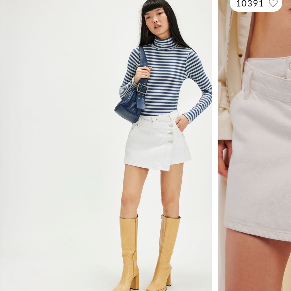 Free People White Button-Detail Mini Skirt